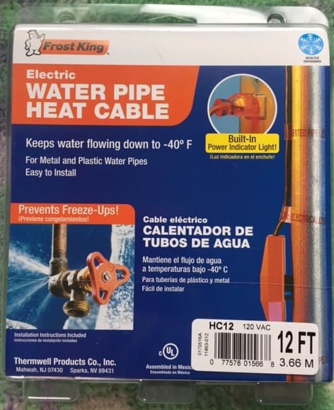 Package of water pipe heat cable.