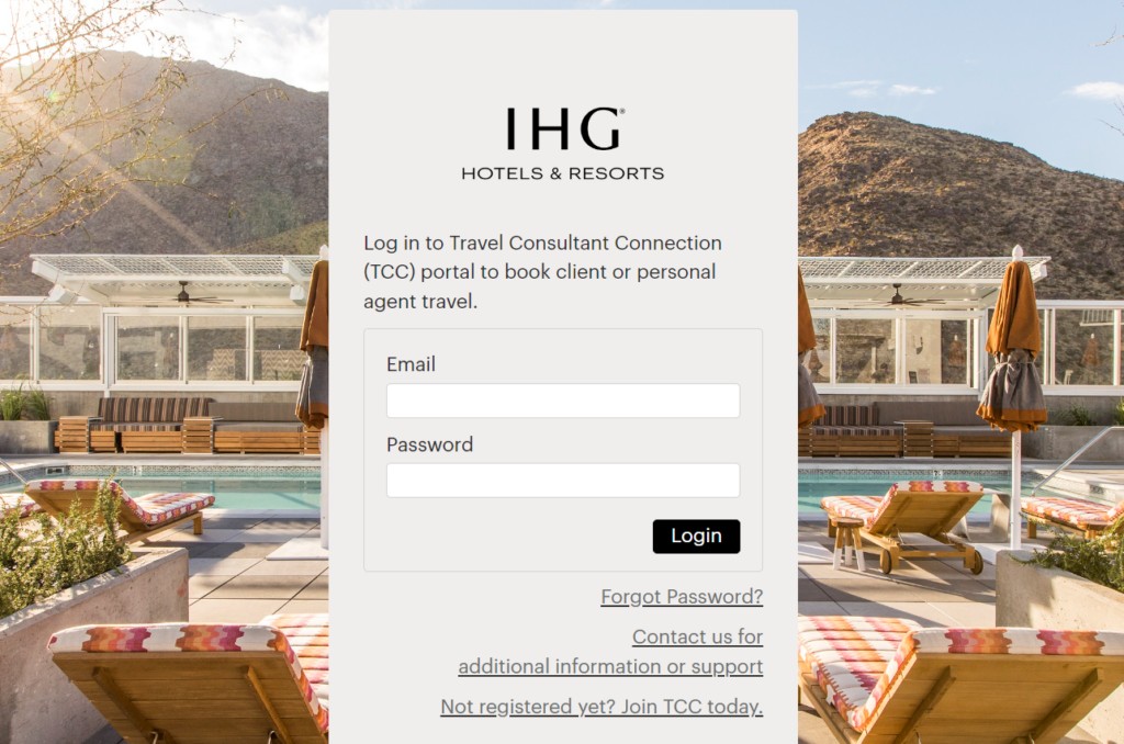 IHG Travel Agent Portal Login Page