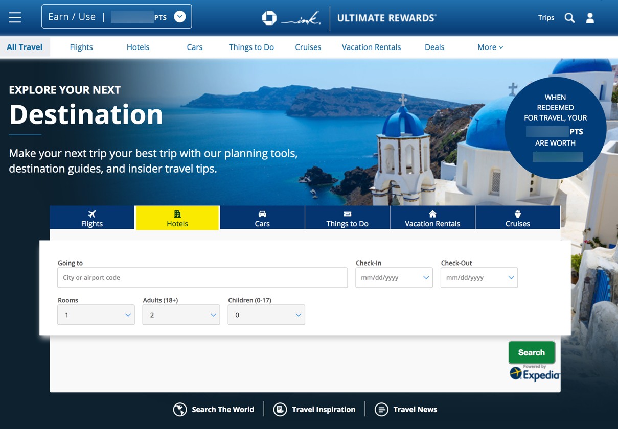 Sign Into Your Chase Account to Book Hotels Through the Chase Ultimate Rewards Travel Portal, Then Click the “Hotels” Tab