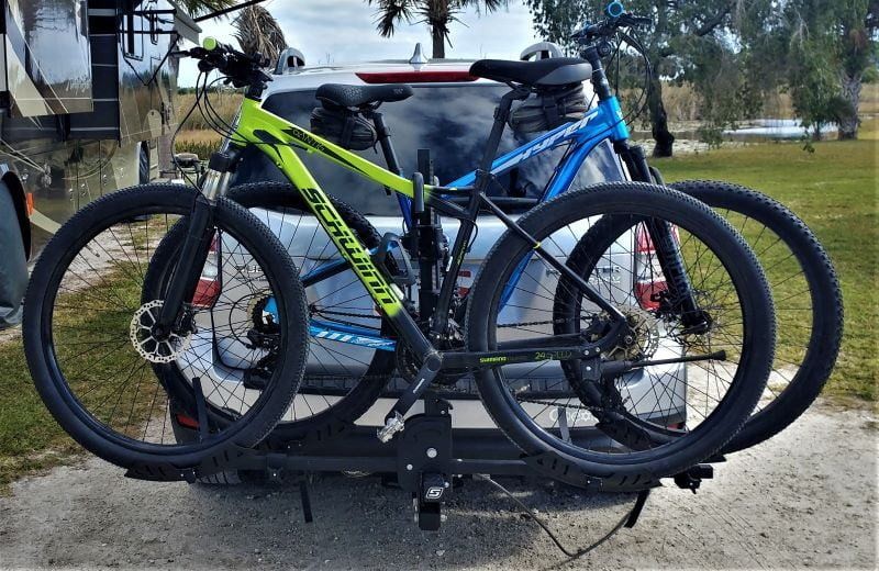 Our car with the Swagman bike rack installed, demonstrating its versatility beyond RV use.