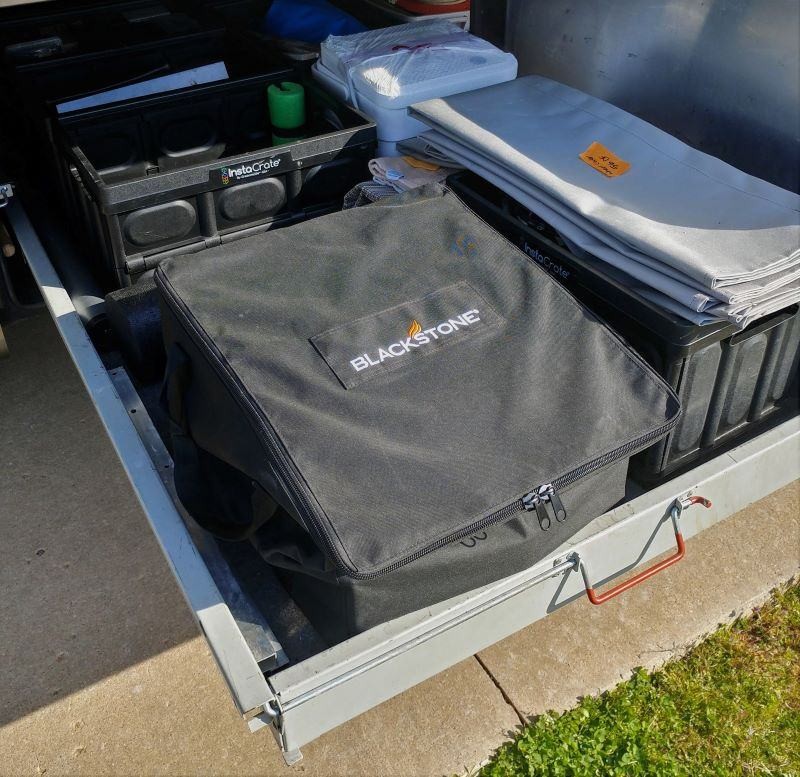 Our Blackstone grill ready to get out and get to cooking.