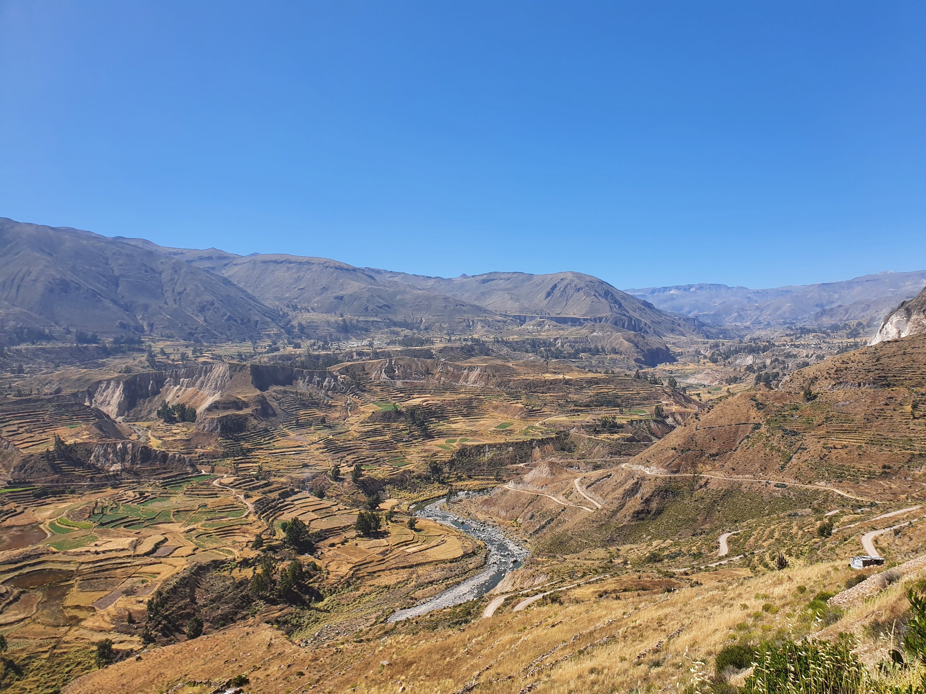 The vast and beautiful Colca Valley landscape, showcasing the diverse geography of Peru.