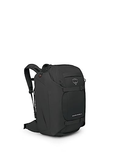 Osprey Sojourn Porter 46L in black, angled view