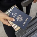 Woman packing suitcase for international travel