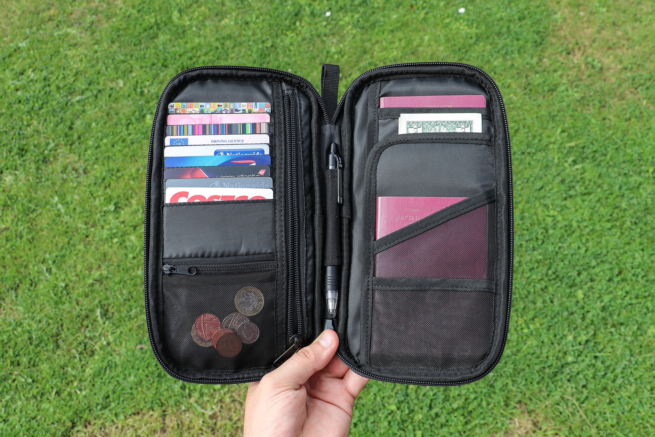 AmazonBasics RFID Travel Passport Wallet In Essex, England showcasing its large capacity and simple design.