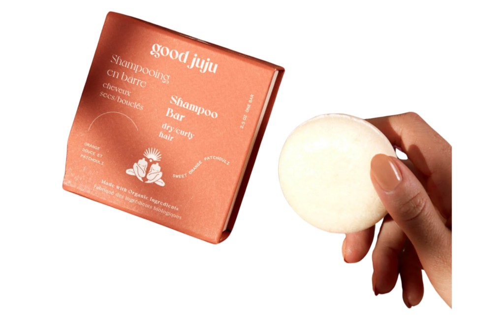 Good Juju Dry / Curly Hair Shampoo Bar packaging and bar