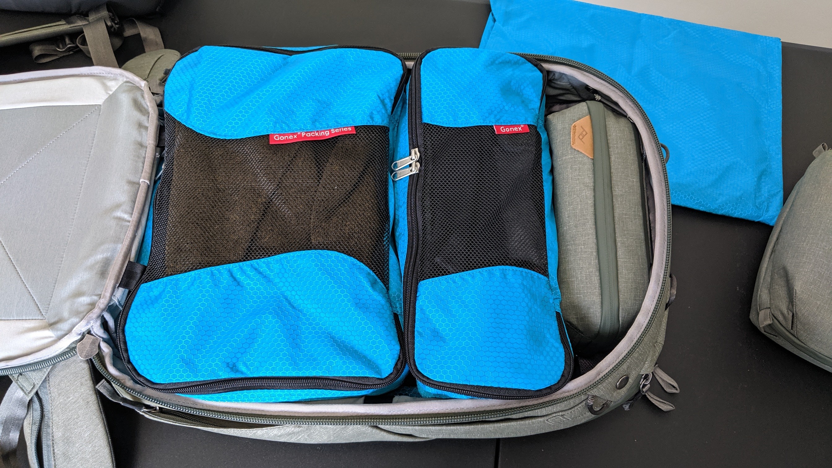 PD Backpack packed with Gonex Cubes and Tech Pouch