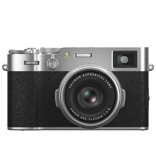 The Fujifilm X100VI premium compact camera is showcased against a white backdrop, emphasizing its classic design.