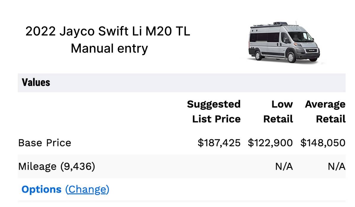 NADA Guides manual entry search example for travel trailer value