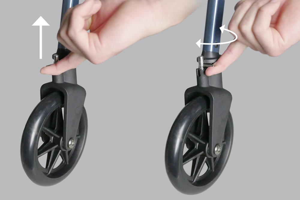 Locking swivel wheels on the Elite Travel Walker