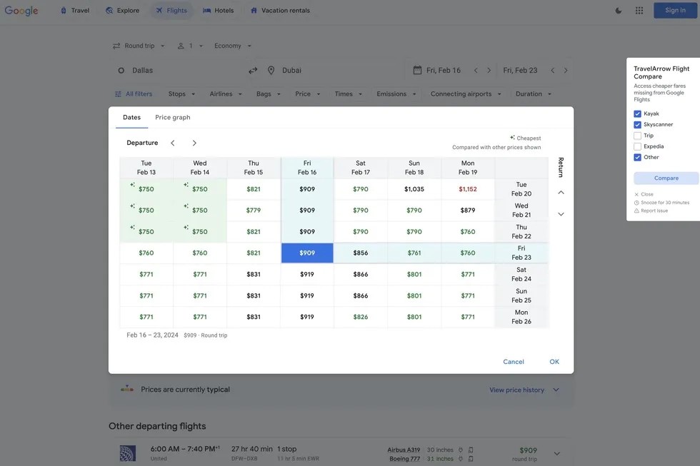 Google Flights website on a laptop