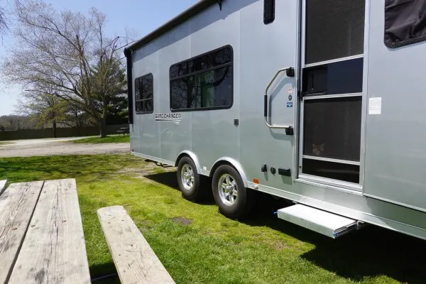 Jessica and David's RV step solution, showcasing alternative step types for travel trailers