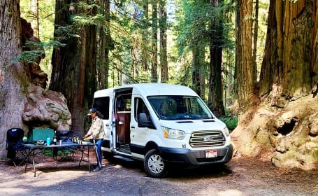 Image of a 2019 Class B Camping Van Ford Transit Custom, available for RV rental near Joe's Travel Plaza.