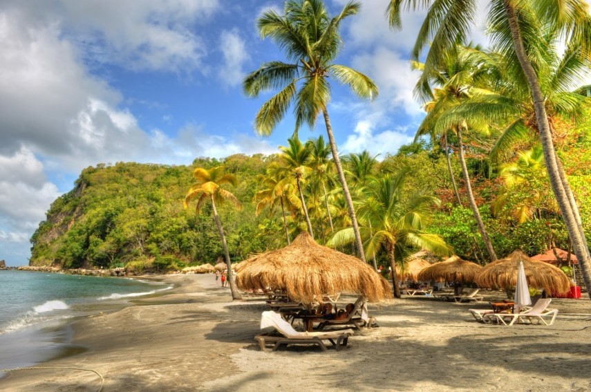 Beautiful Anse Chastanet beach in Saint Lucia, a Caribbean paradise for February