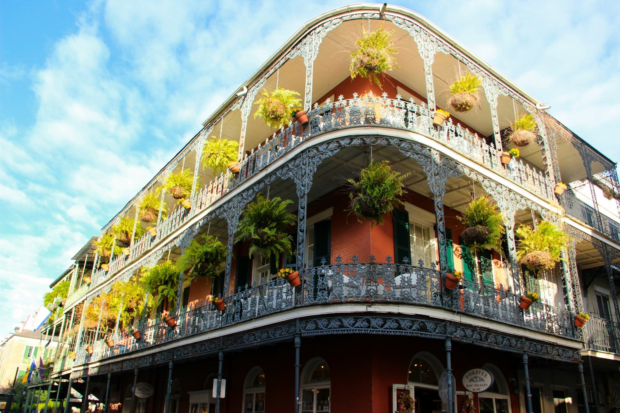 New Orleans, a top travel destination in the United States. Classic Old-World architecture on full display on Bourbon Street