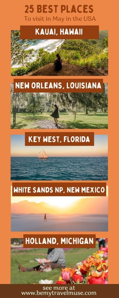 Collage of diverse destinations in the USA perfect for travel in May