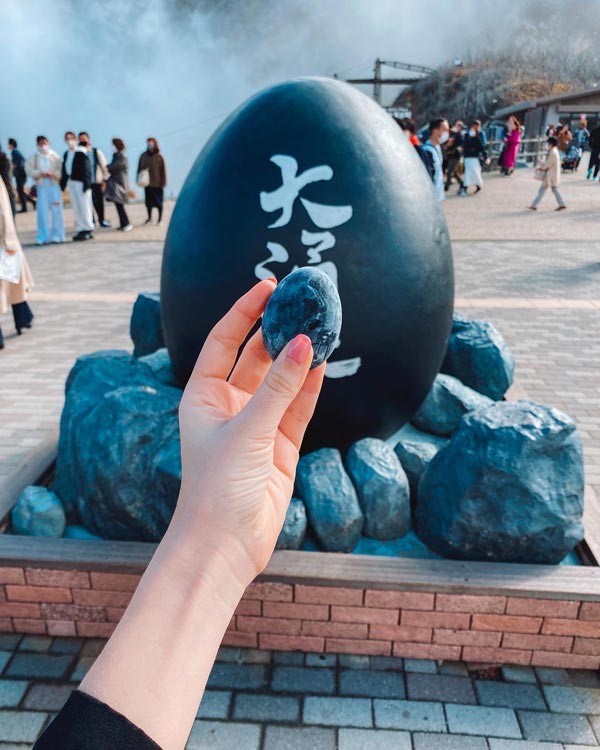 Black eggs (kuro-tamago) in Hakone, a volcanic delicacy