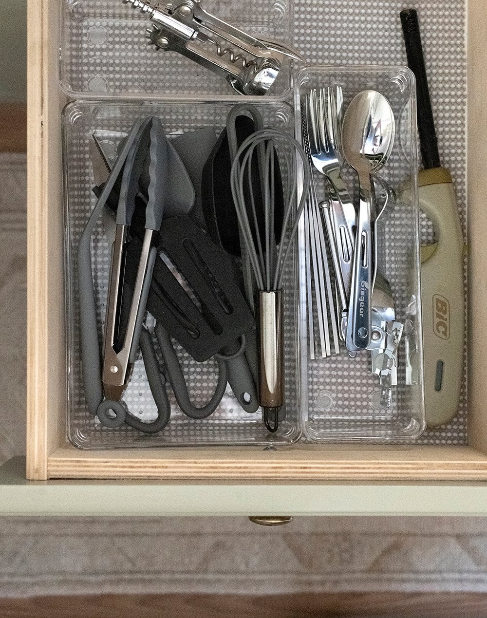 Drawer organizers used for camping utensils in drawer