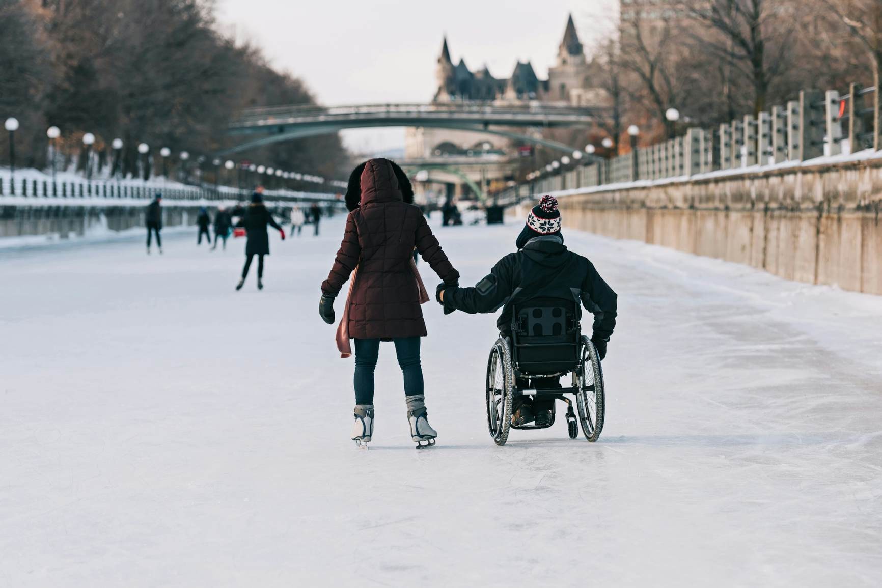 Two People Ice Skating on Rideau Canal in Ottawa