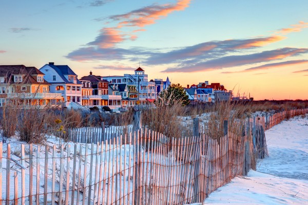 Victorian homes adorned with fall colors in Cape May, New Jersey