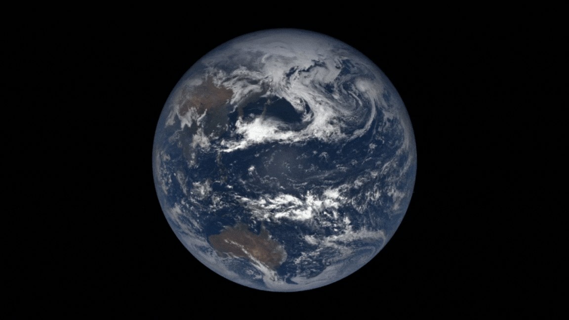 Animated image illustrating the Earth's full rotation as captured by NASA's EPIC camera, emphasizing the constant motion of our planet.