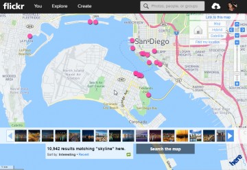 Flickr map showing geotagged photos in San Diego, highlighting the appeal of GPS tagging for travel photography