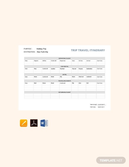 free travel itinerary template