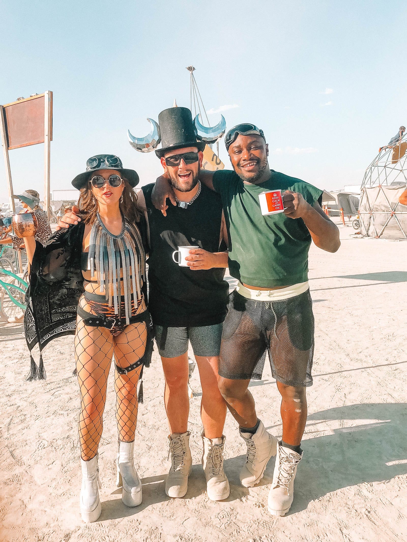 Participants in costumes riding decorated bicycles at Burning Man, showcasing the artistic expression at nevada travel destinations