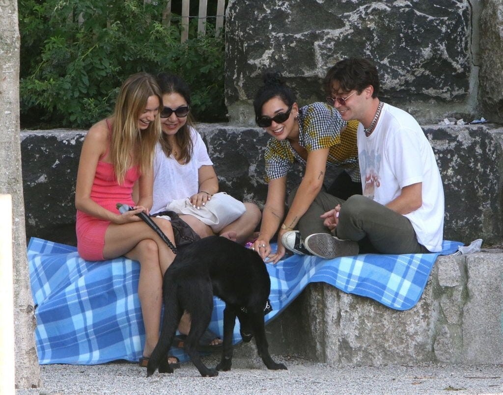 Dua Lipa and Maya Stepper at a park in July 2020, photographed without masks