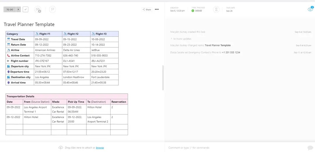 ClickUp’s Travel Planner Template