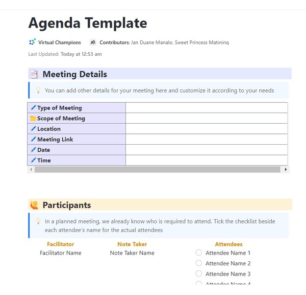 Create a structured agenda for your travel plans with this template