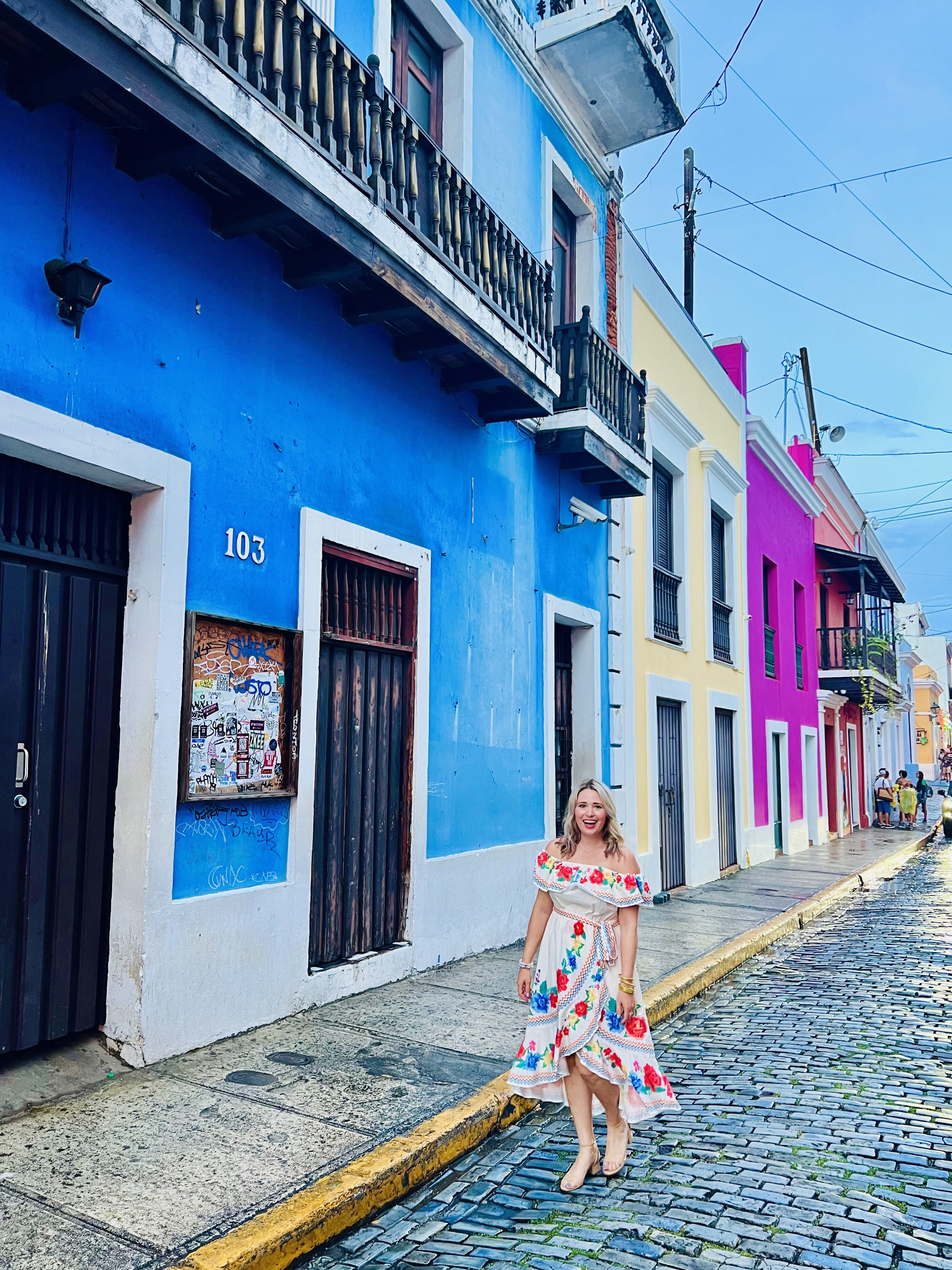 Blue buildings in Old San Juan street