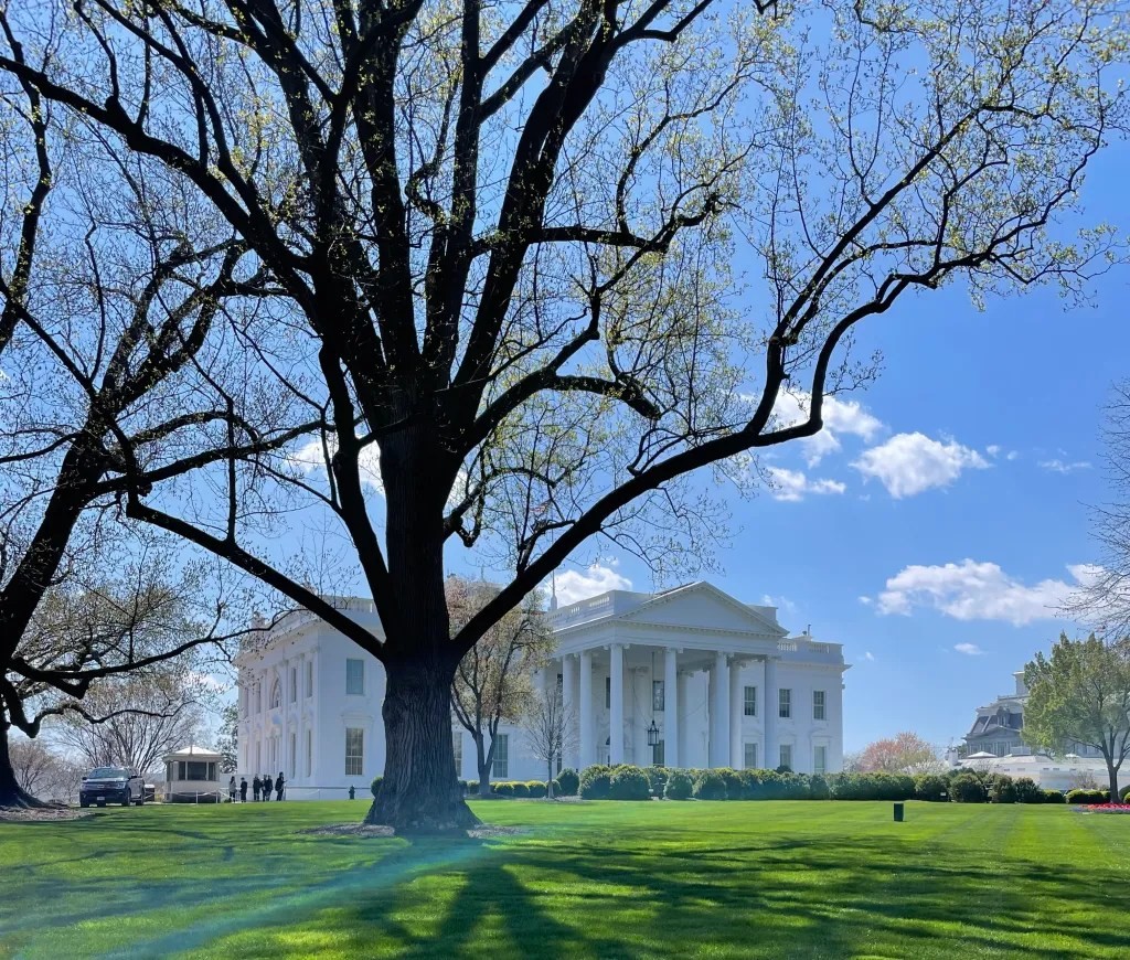 The White House North Portico in Washington DC, the official residence and workplace of the President of the United States