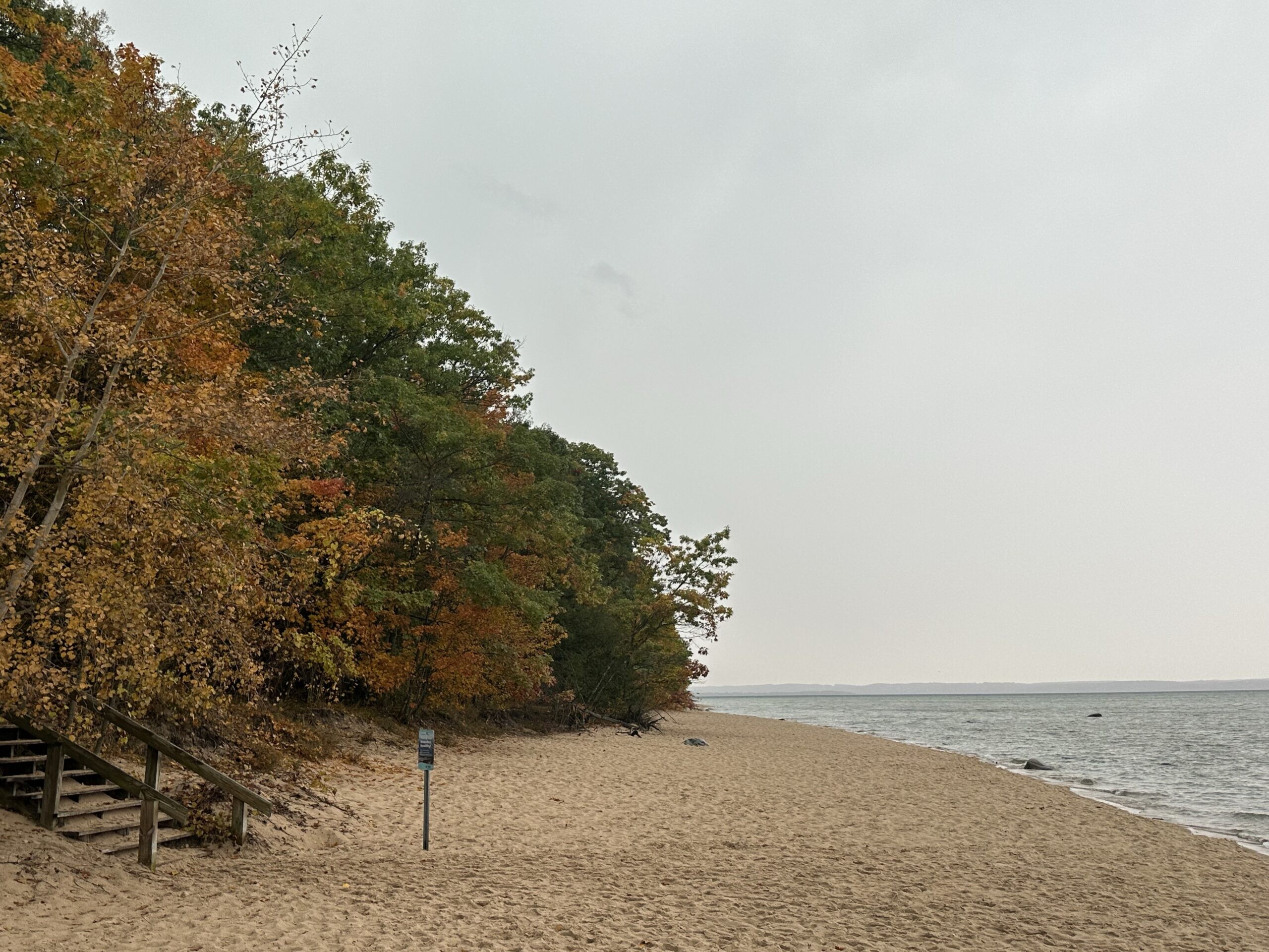 Lake Michigan shoreline view from a hiking trail in Traverse City area