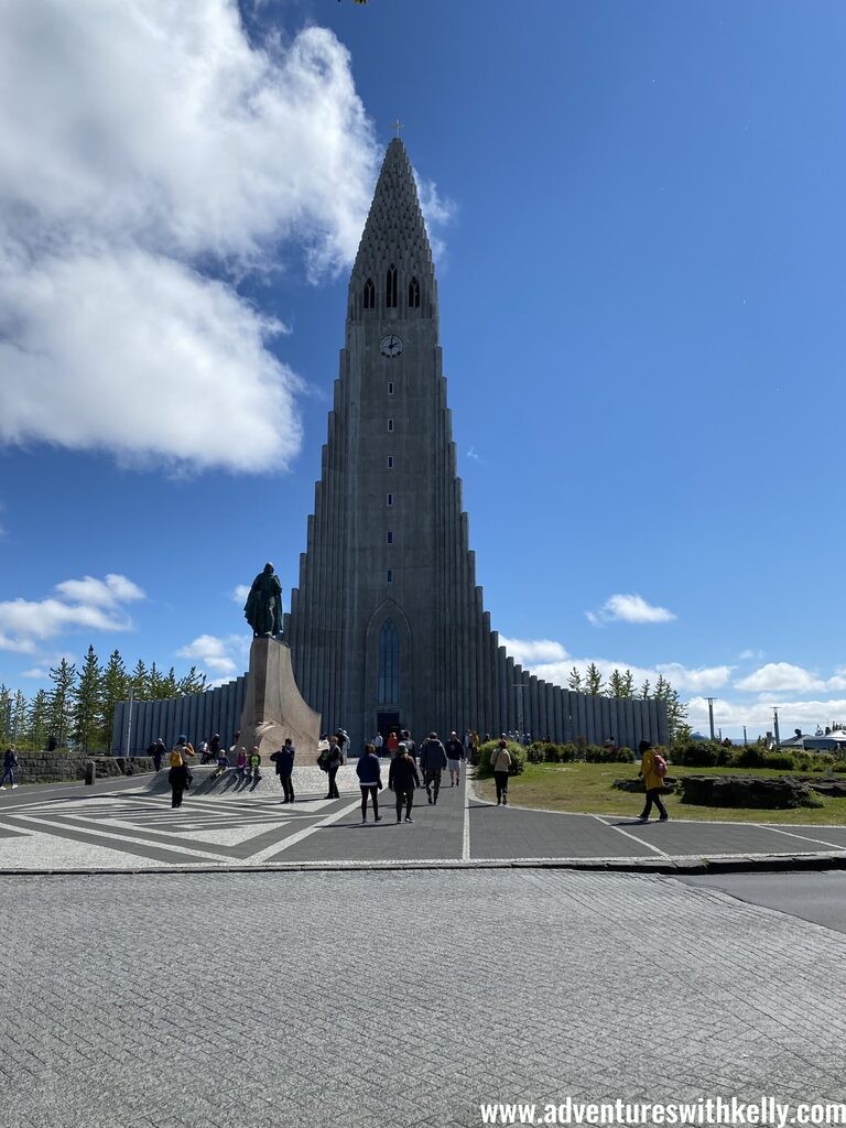 Hallgrimskirkja church, a Reykjavik icon, towering over the city.