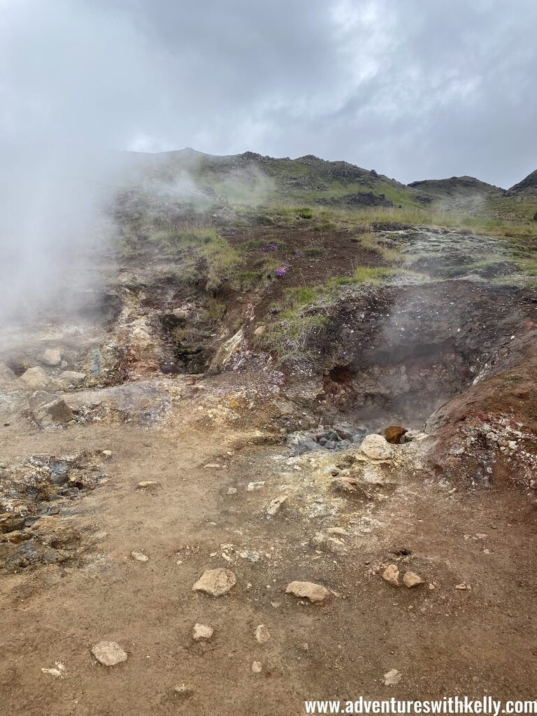 Beautiful waterfalls cascading down the valley in Reykjadalur.