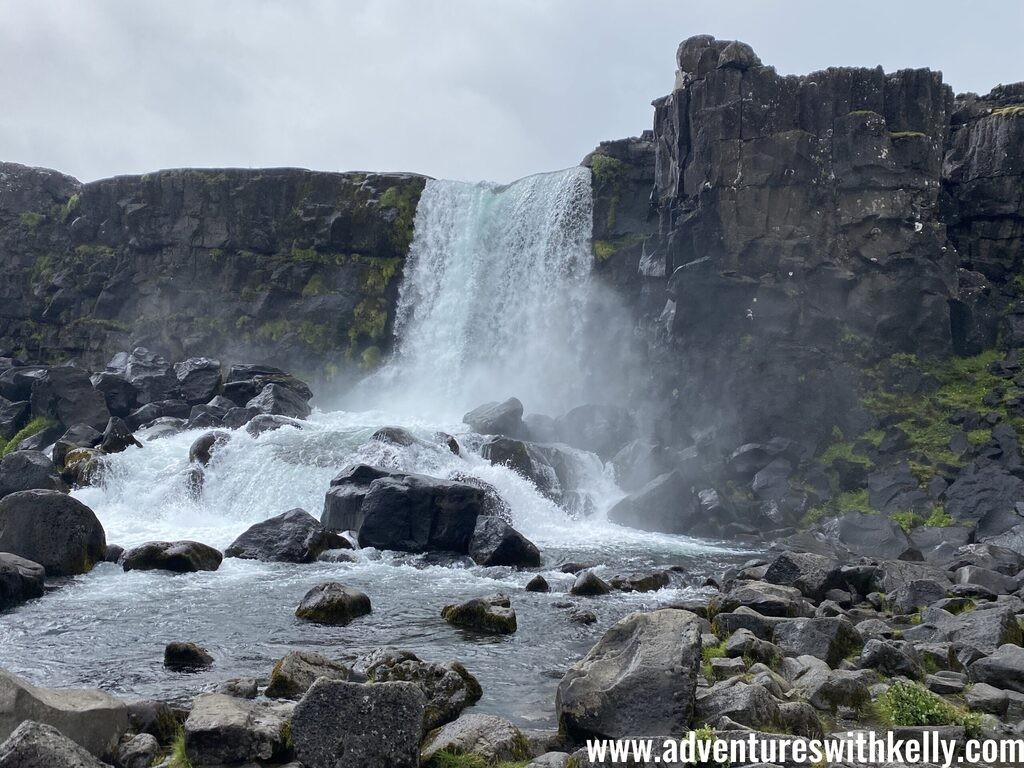 Öxarárfoss waterfall cascading in Þingvellir National Park.