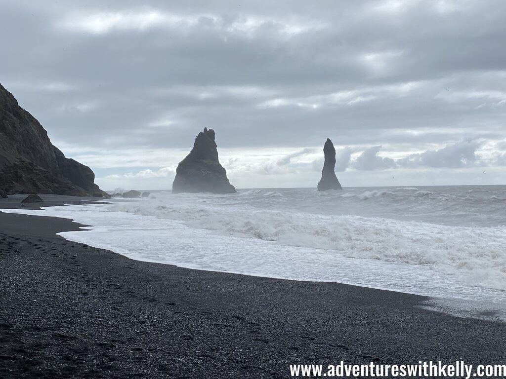 Basalt columns and black sand at Reynisfjara beach.