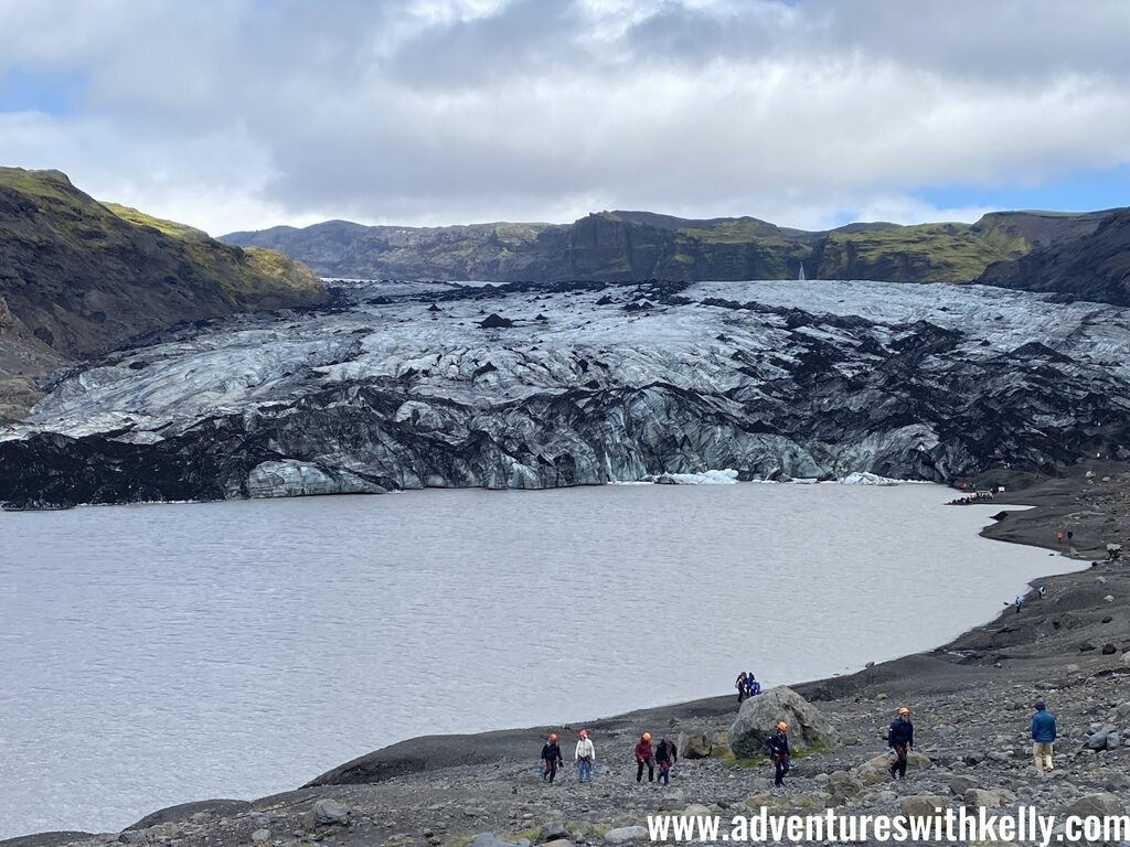 Viewing Sólheimajökull glacier from the hiking trail.