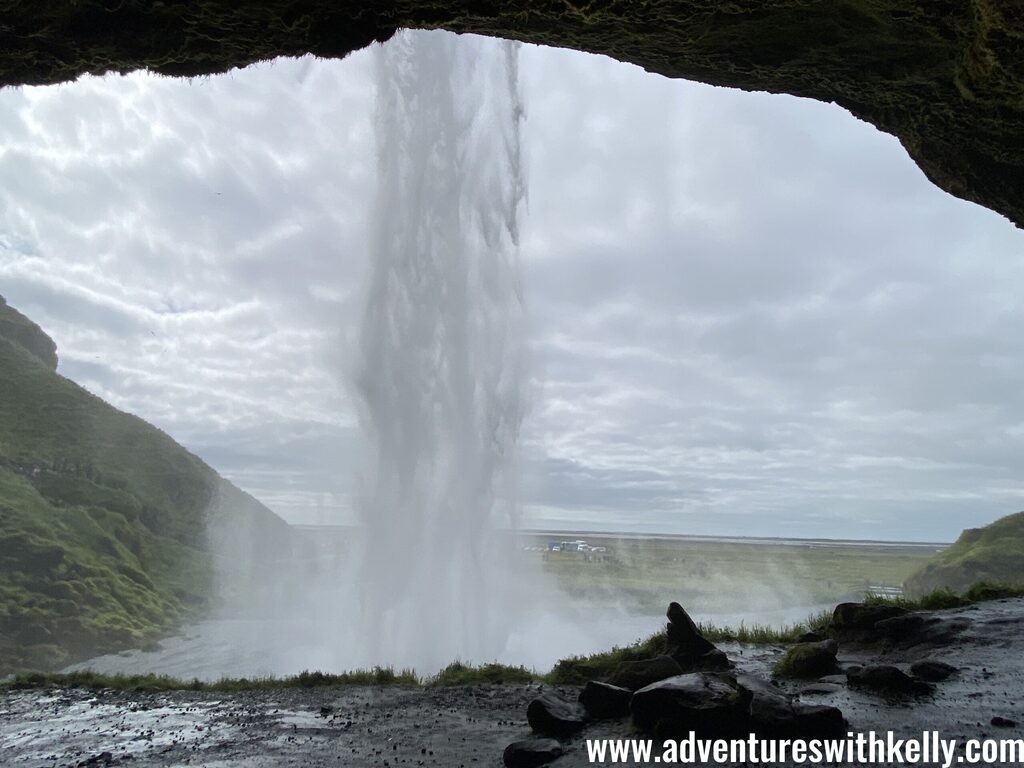 The majestic Seljalandsfoss waterfall from a different angle.