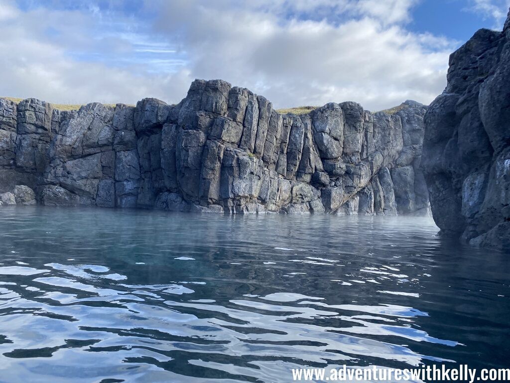 Enjoying the clear geothermal waters of Sky Lagoon.