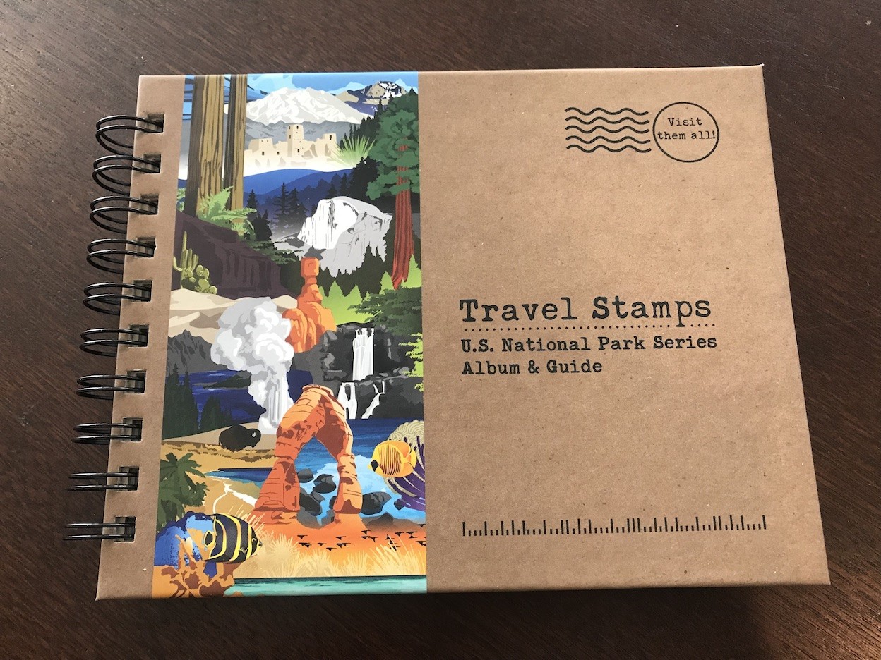 Travel Stamps U.S. National Parks Journal cover detail highlighting glossy finish and potential for added stickers