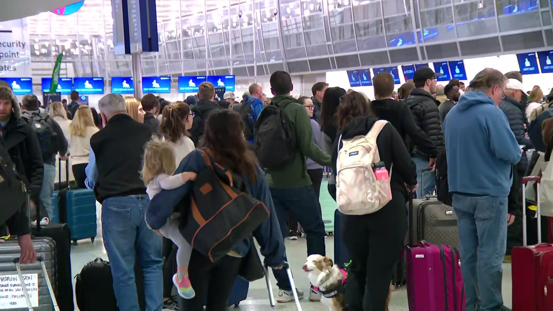 Live view of MSP Airport showcasing holiday travel delays and passenger congestion at Minneapolis-St. Paul International Airport during peak holiday travel season.