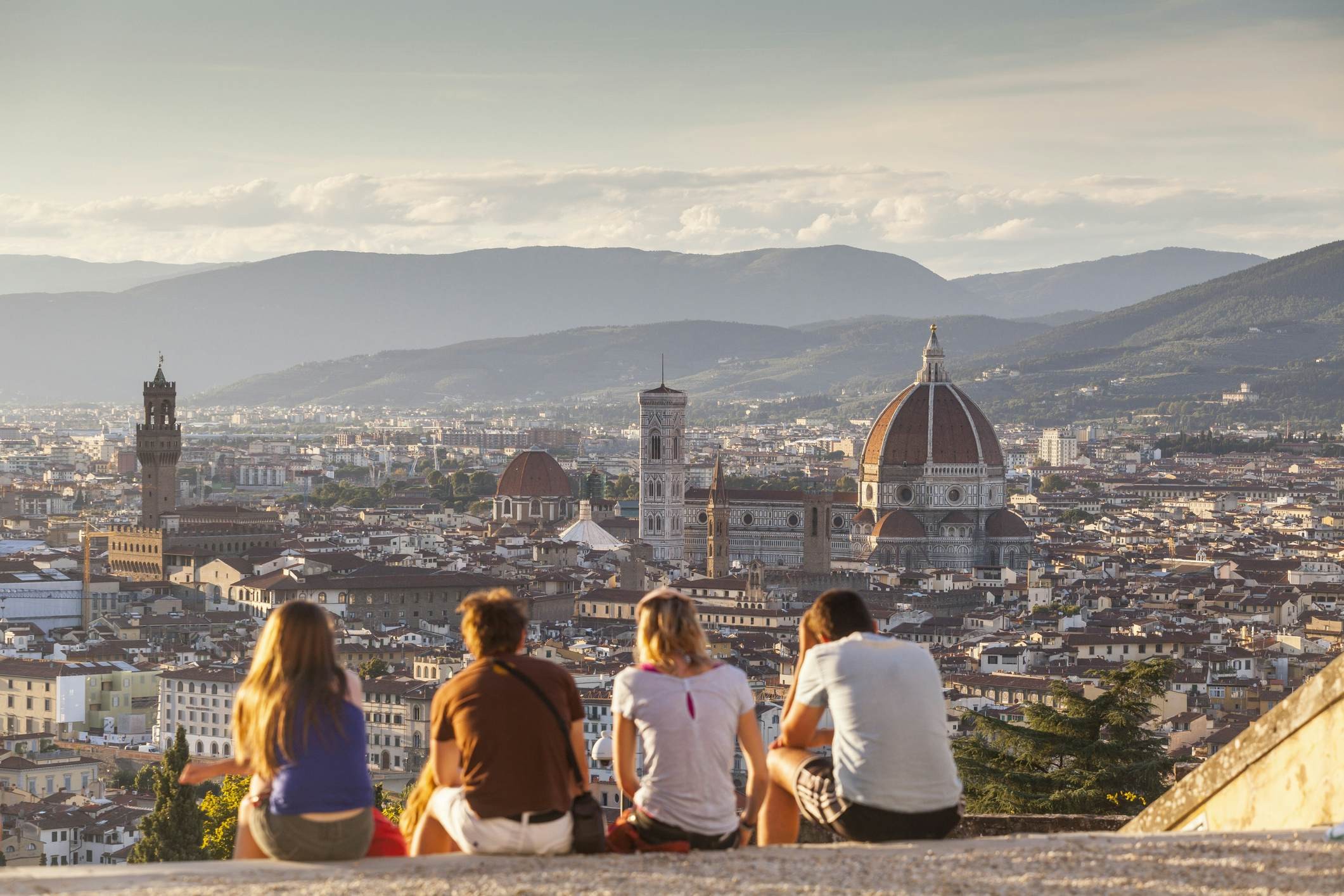 Sunset over Florence and Tuscan hills