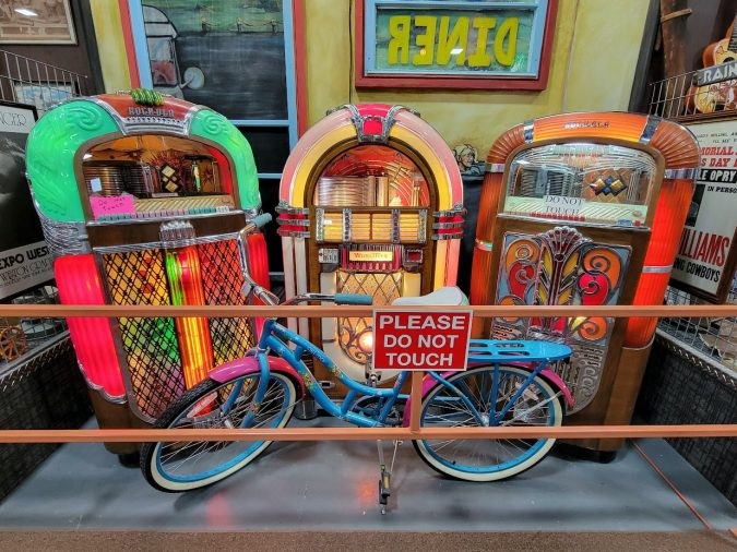 Vintage jukeboxes, symbols of classic diners and 1950s culture, in the museum