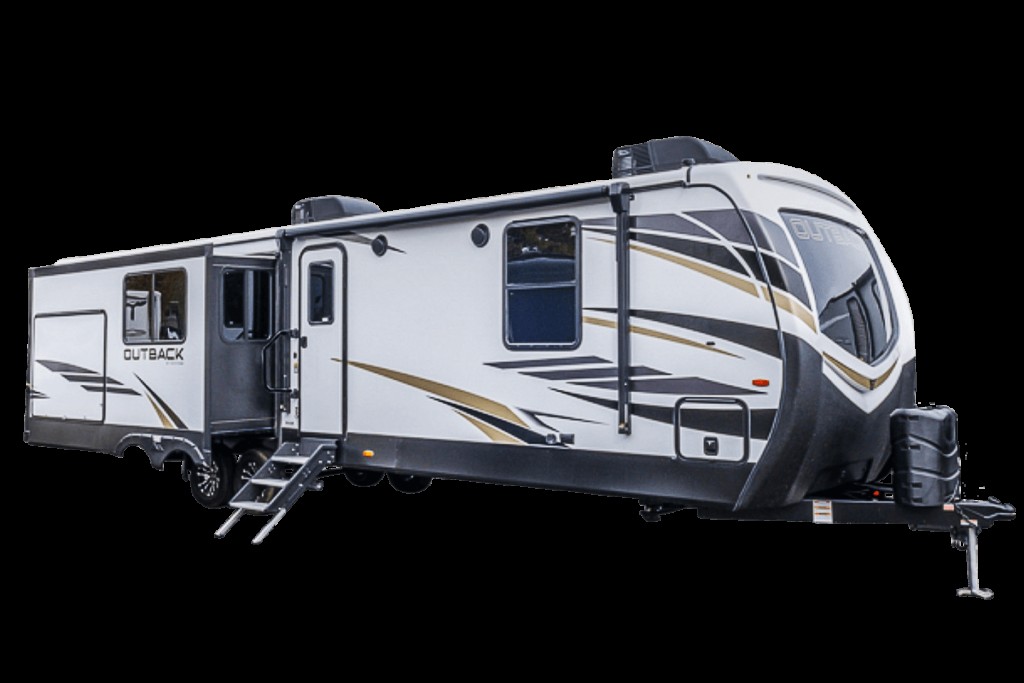 alt text: The Keystone Outback 330RL travel trailer, known for pet-friendly features and washer dryer prep, offers a blend of adventure and home comforts on the road.