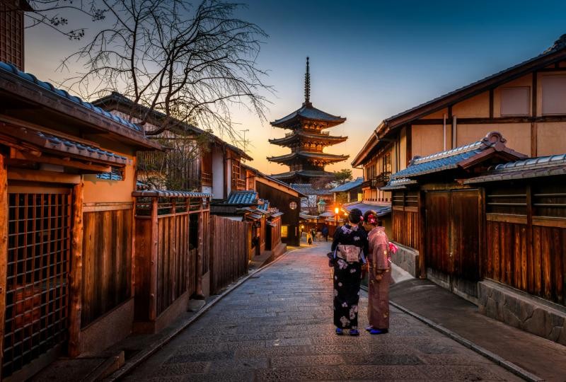 Kyoto cityscape in Japan with traditional architecture