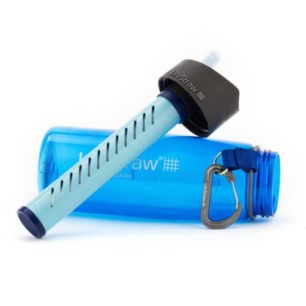 Lifestraw Go Filter Water Bottle in blue, highlighting its features and filter technology.