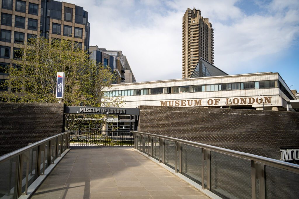 The exterior of the Museum of London, a modern building in the City of London