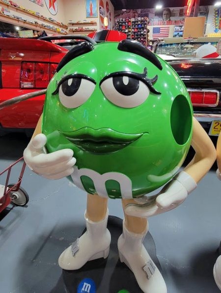 A large M&amp;M character figure, a fun and colorful pop culture icon